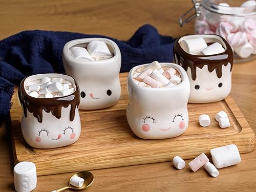 Miniatura 7 de Lindas tazas con forma de malvavisco de cerámica, tazas de chocolate caliente, tazas de chocolate caliente, leche y cacao, taza de café divertida de