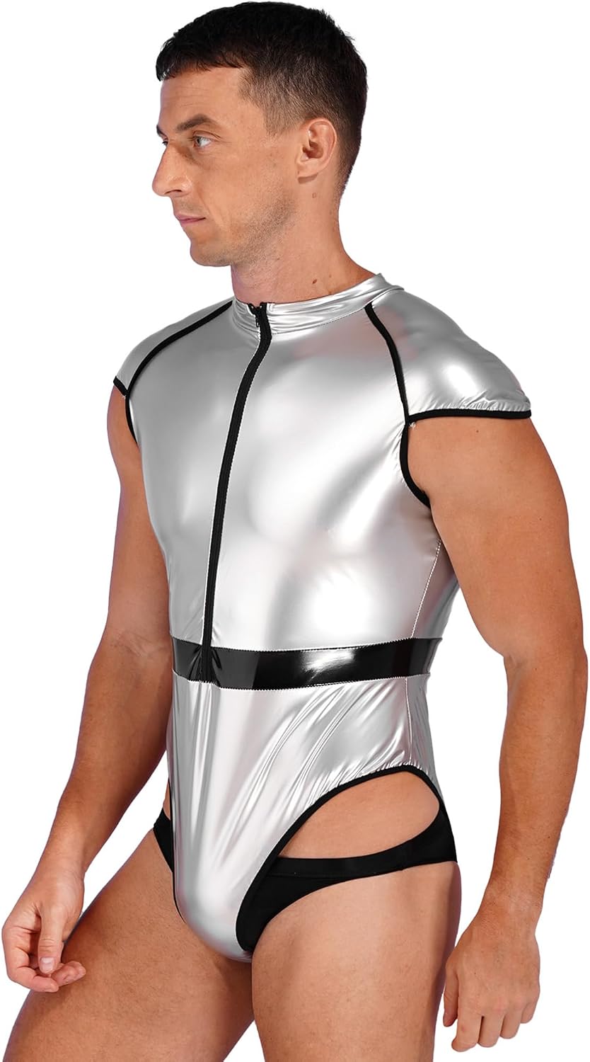 YiZYiF Adult Astronaut Costume Jumpsuit Space Suit for Men Zipper Bodysuit Leotard with Oversleeve