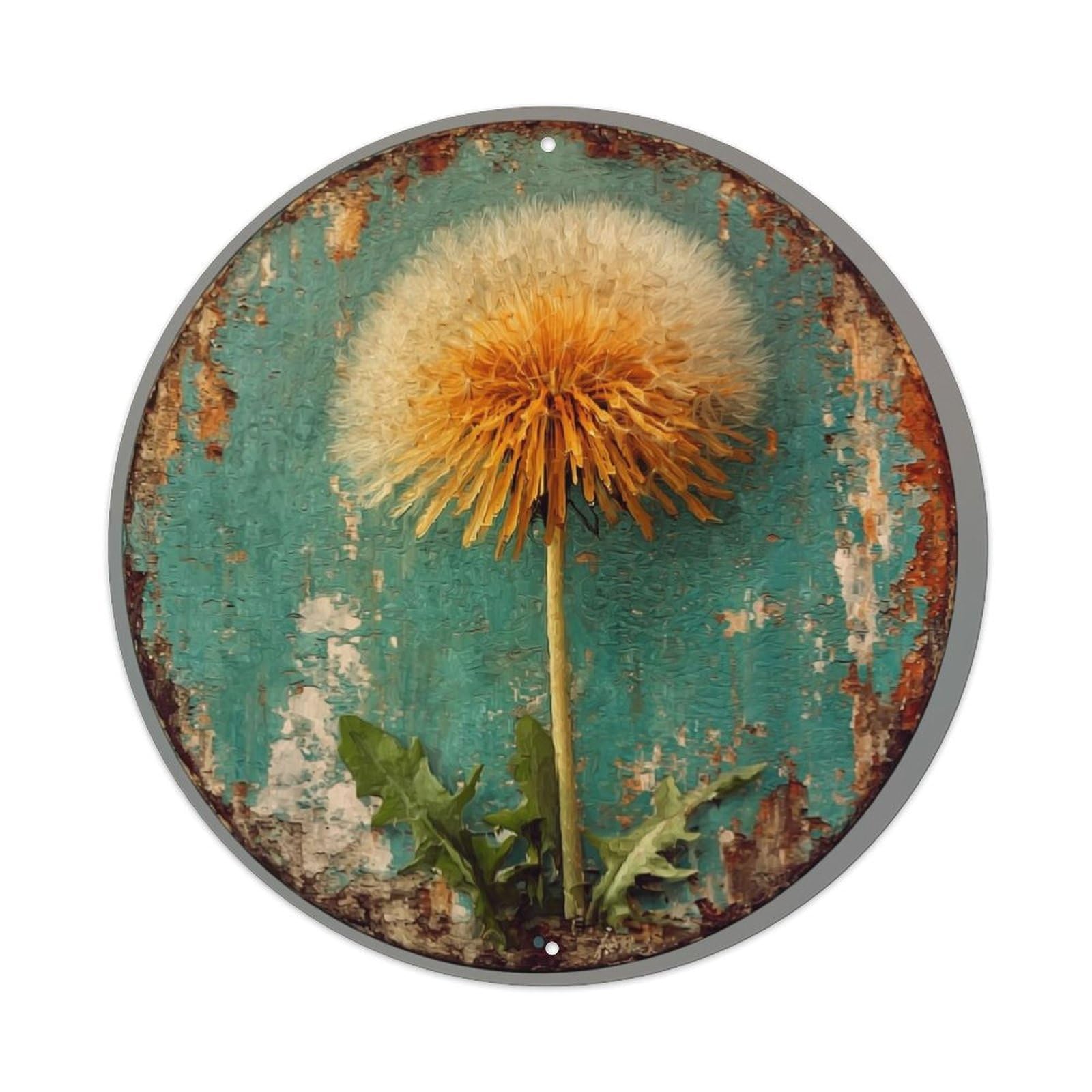 Jdyaojiesheng Vintage Dandelion On Rusty Metal Background Round Tin Sign Retro Metal Wall Decor Metal Poster, Home Bar Garage Farmhouse Cafe Wall Art Decoration 8X8inch