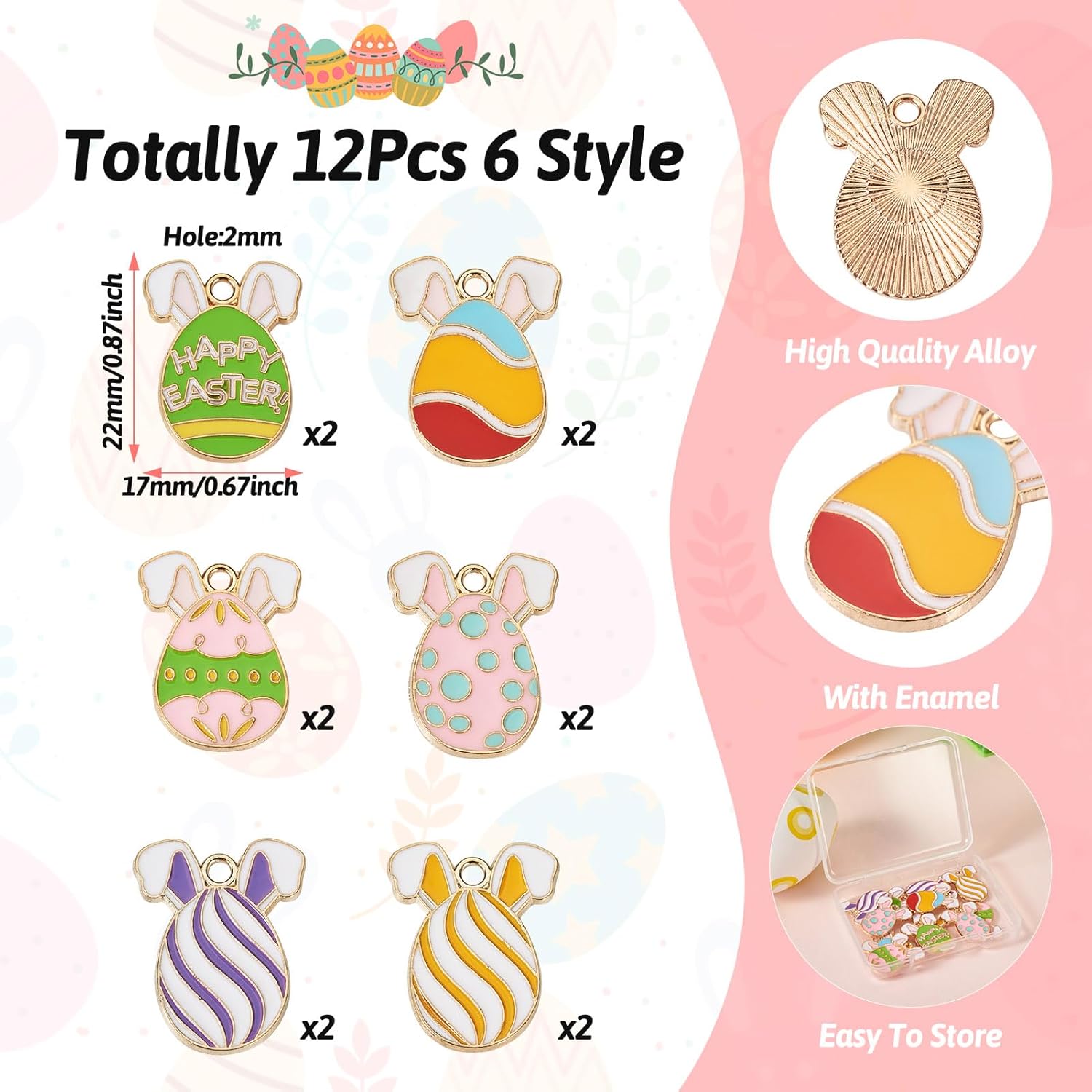 12Pcs Easter Charms Enamel Easter Egg Bunny Pendants Colorful Metal Alloy Charms 6 Styles 22x17x1.5mm for Bracelet Necklace Earring Jewelry Making - Image 2