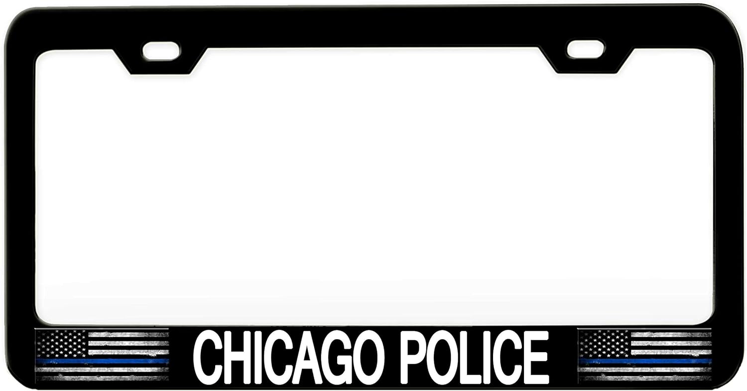 Chicago Police Police Black Steel Metal License Plate Frame Auto Car SUV Tag Holder, I56