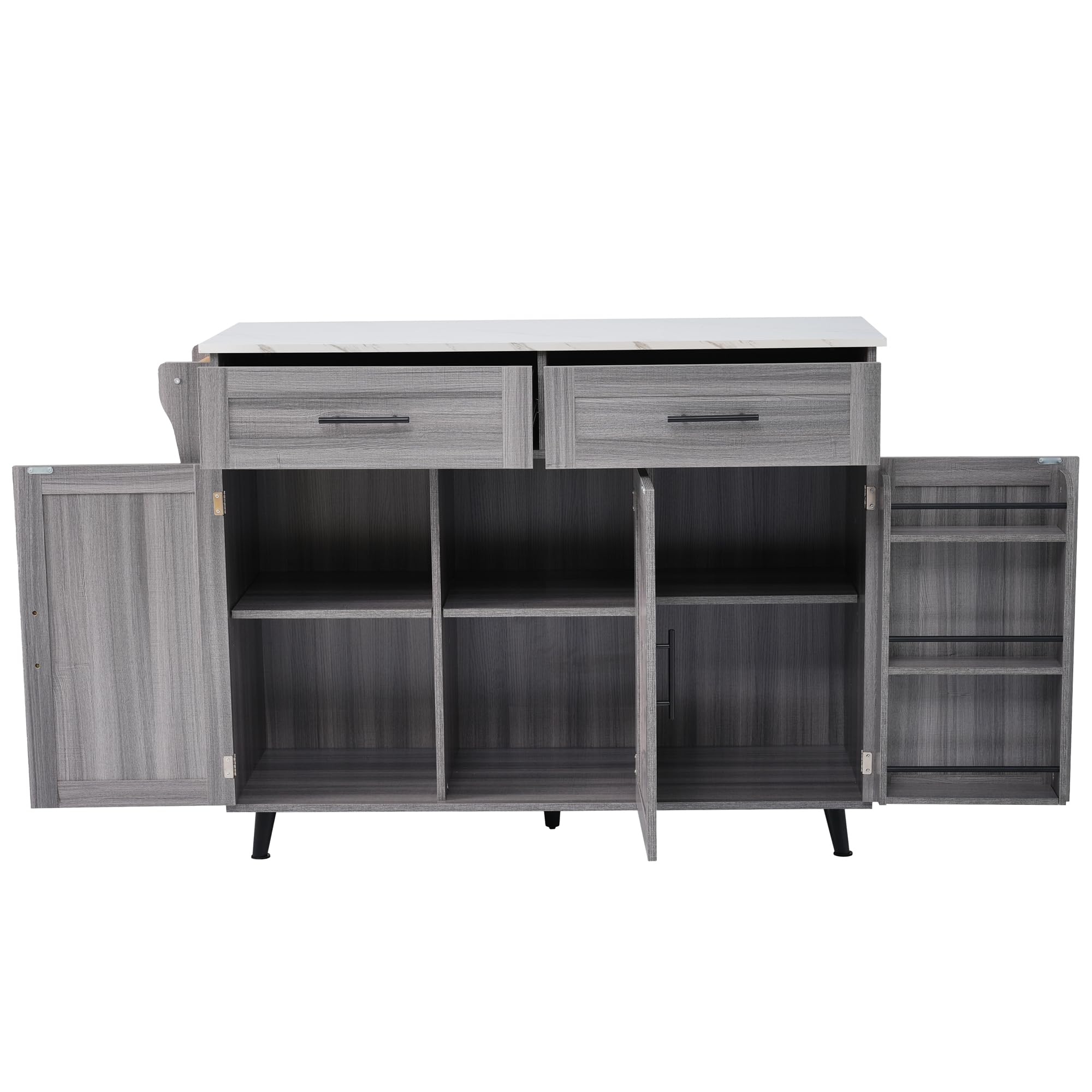 Isola da cucina autoportante con piano di lavoro pieghevole, mobile da cucina su 5 ruote, con ripiano e 2 cassetti, per cucina e sala da pranzo, 129 x 46 (71) x 91,5 cm (grigio - A)