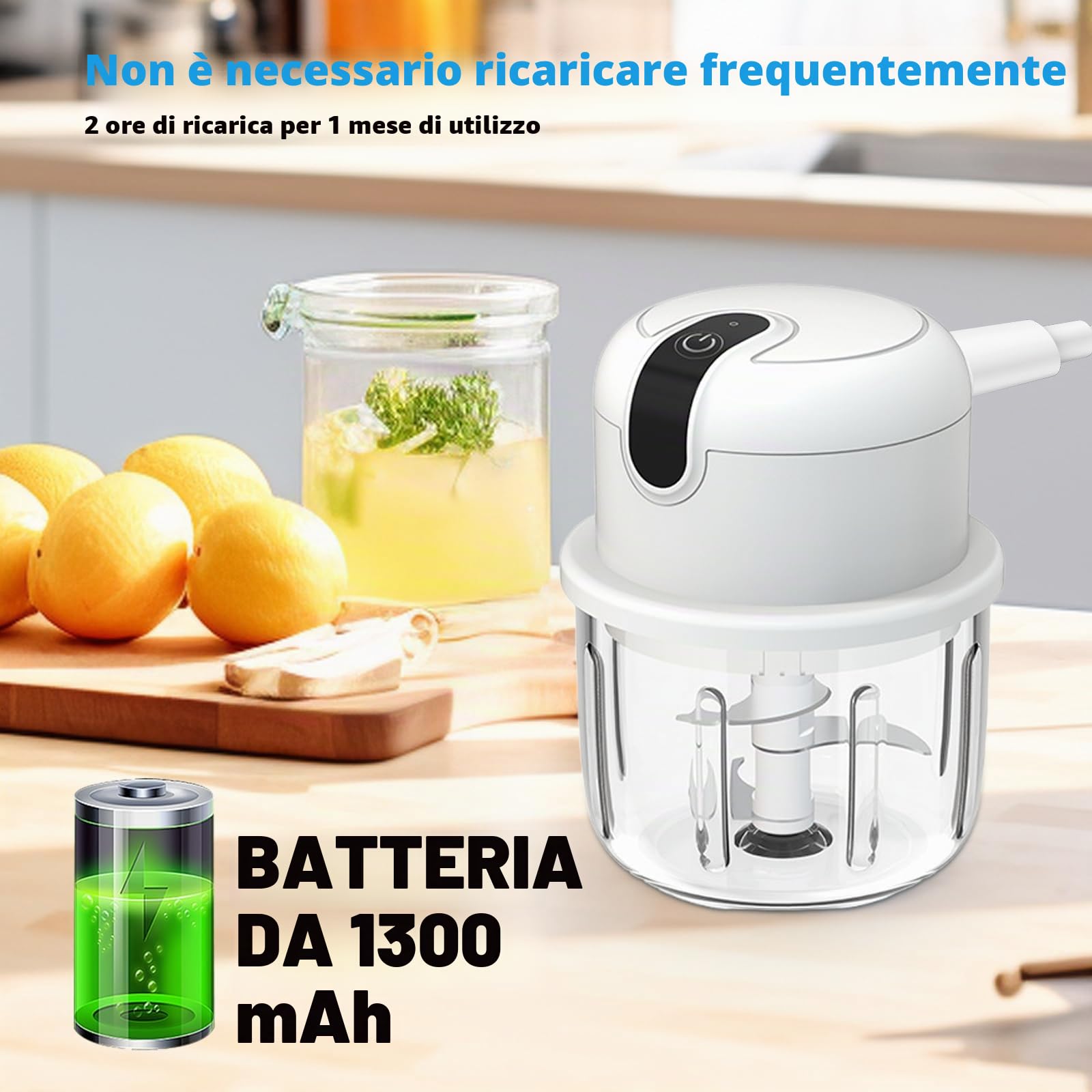 Tritatutto Elettrico, Mini Tritatutto Da Cucina Elettrico, Elettricos Per Cipolla 100/250/350 Ml, Piccolo Tritatutto Aglio Con Connessione Usb, Per Pesto, Verdure, Carne, Frutta, Spezie