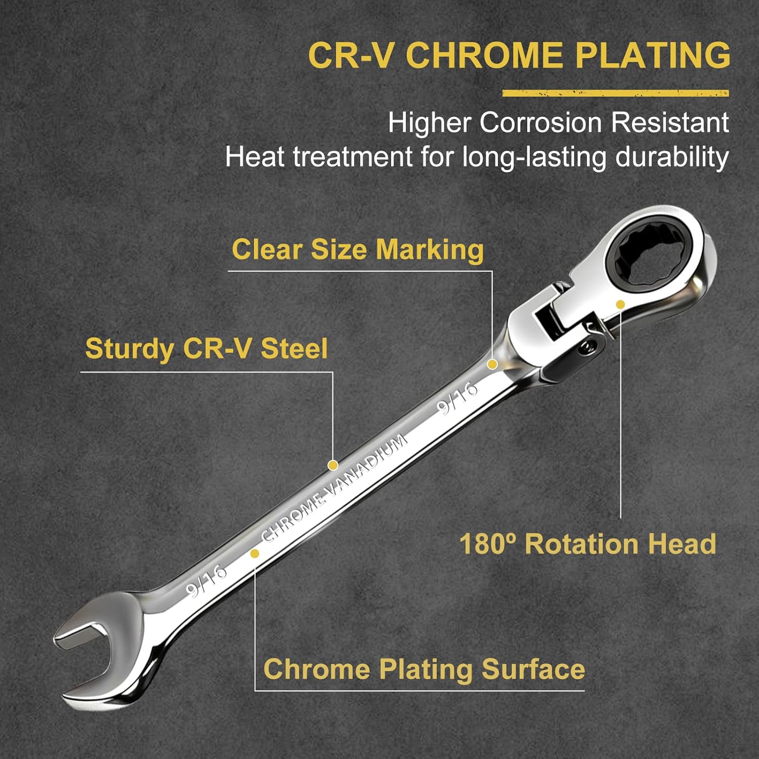 Egofine Flex Head Ratcheting Wrench Set 10 Piece, SAE Wrench Set, CR-V Steel 1/4" to 3/4" Wrench, 72-Teeth Combination wrench set, Chrome plated Ratchet Wrenches Set with Tool Roll Bag
