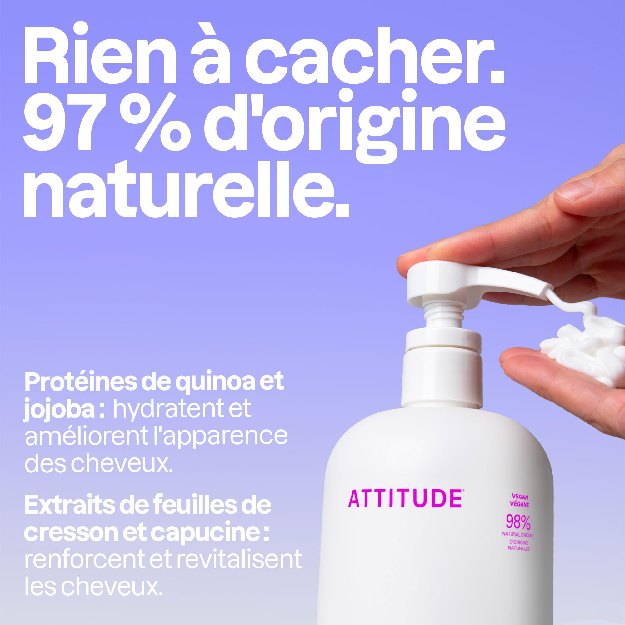 ATTITUDE Après-Shampooing Ultra-Hydratant, Cheveux Secs et Abîmés, Ingrédients d’Origine Naturelle, Végane, Extrait de Quinoa & Jojoba, Parfum Noix de Coco & Baies Sauvages, 946 mL