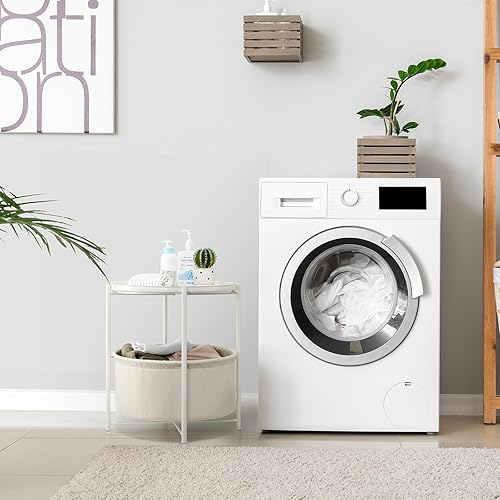 Miniatura 45 de danpinera Mesa auxiliar redonda con cesta de almacenamiento de tela, mesita de noche pequeña de metal con bandeja extraíble para sala de estar,