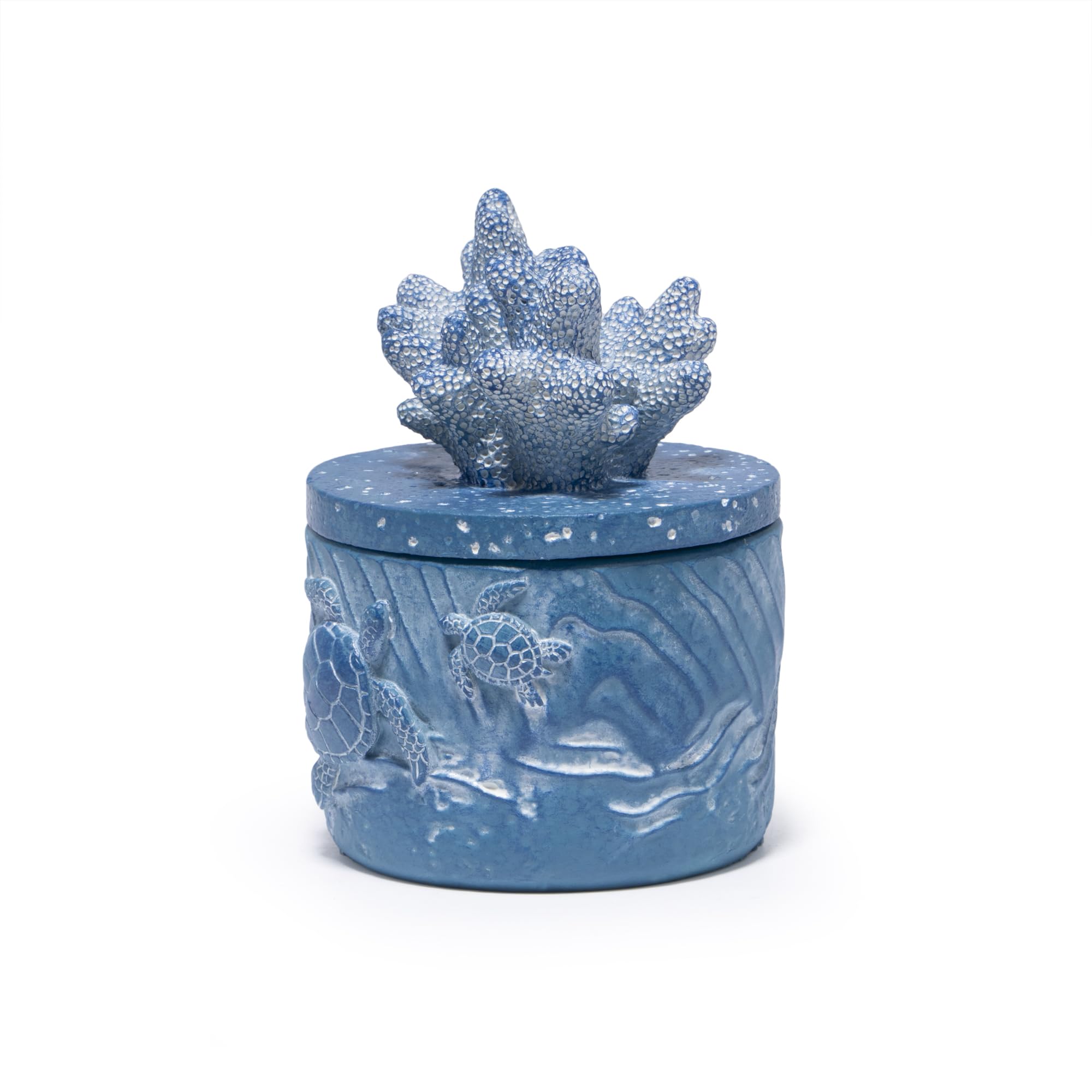 Hodao Ocean Crafts Sea Turtle & Octopus Resin Jewelry Box with Coral Lid - Handmade Organizer for Rings Earrings Necklaces, Blue/White, Ocean-Themed Storage Case Decor Gifts For Women (Blue-Turtle)