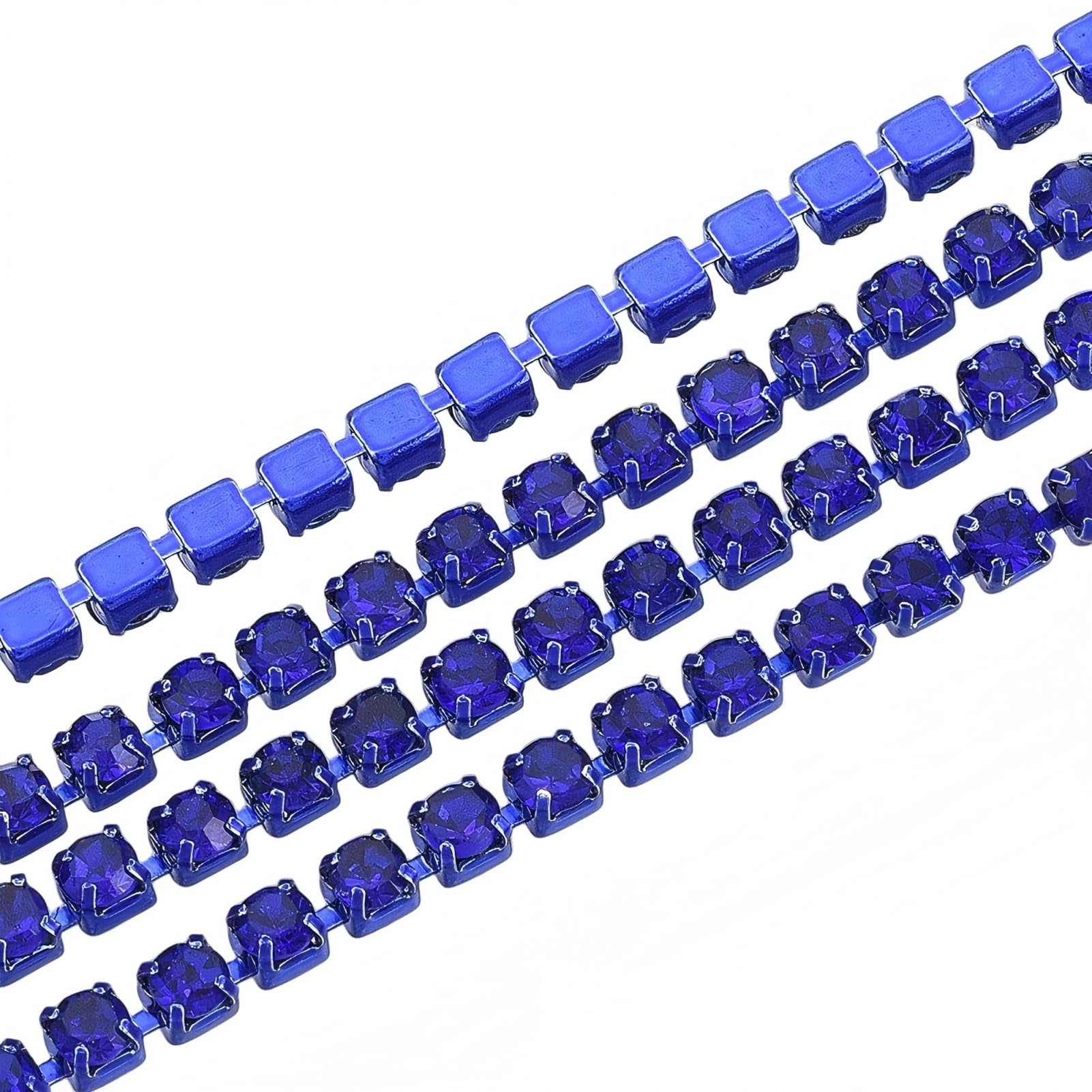 FASHEWELRY 10 Yards Crystal Rhinestone Close Chain 2mm Crystal Claw Cup Chain Trim String for DIY Sewing Craft Jewelry Making Wedding, Party Decoration, Sapphire