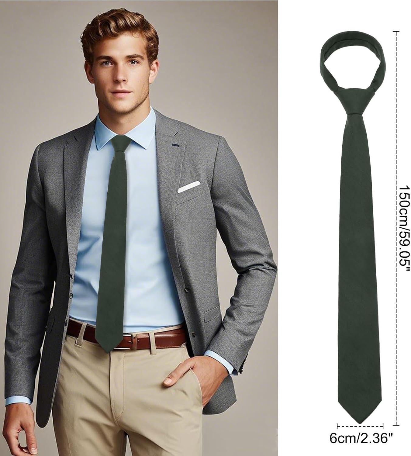 Ties for Men 2.36" Mens Skinny Ties Cotton Linen Neck Tie Solid Color/Plaid Striped Men's Neckties for Wedding