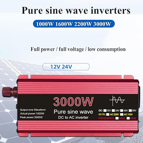 Miniatura 2 de Inversor de onda sinusoidal pura 1000 W, 1600 W, 2200 W, 3000 W, voltaje CC 12 V24 V a CA 110 V220 V, inversor solar, 3000 W, 24 V 220 V
