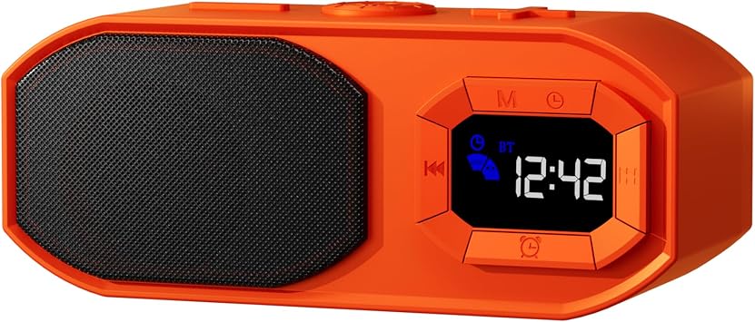 Multifunctional Alarm Clock Bluetooth Speaker, TWS Stereo Portable Wireless Speaker with Large LCD Display, TF/USB/AUX Supported, Heavy Bass Bedside Speaker for Home & Gifts Orange