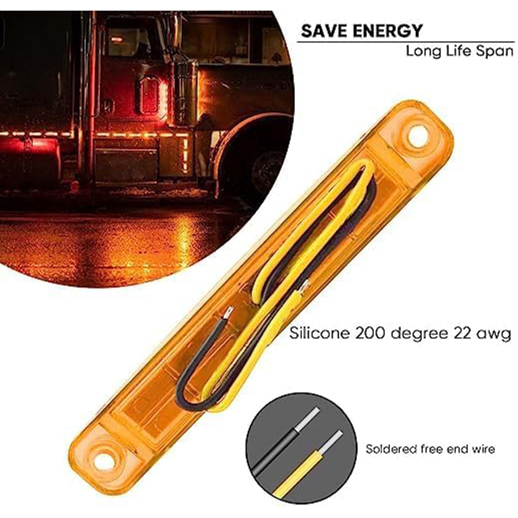 LED Luz de Señalización Ámbar 24V Intermitente Lateral Luces, Remolque Marcador Del Lado Trasero Lámpara, Luces para Coche Camión Autobús Furgoneta Barco Caravana, Cable Marcador, Rv 4 Piezas