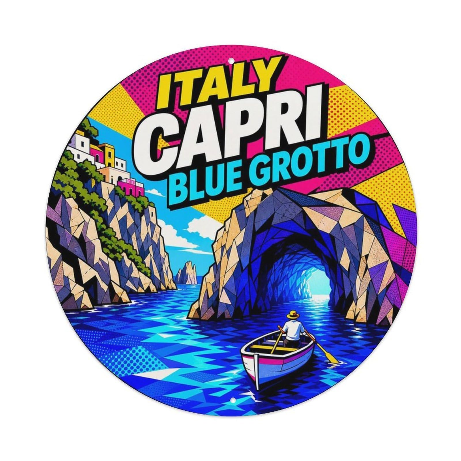 Capri Blue Grotte Italian Graphic Pop Seaside Scenery Metal Tin Sign