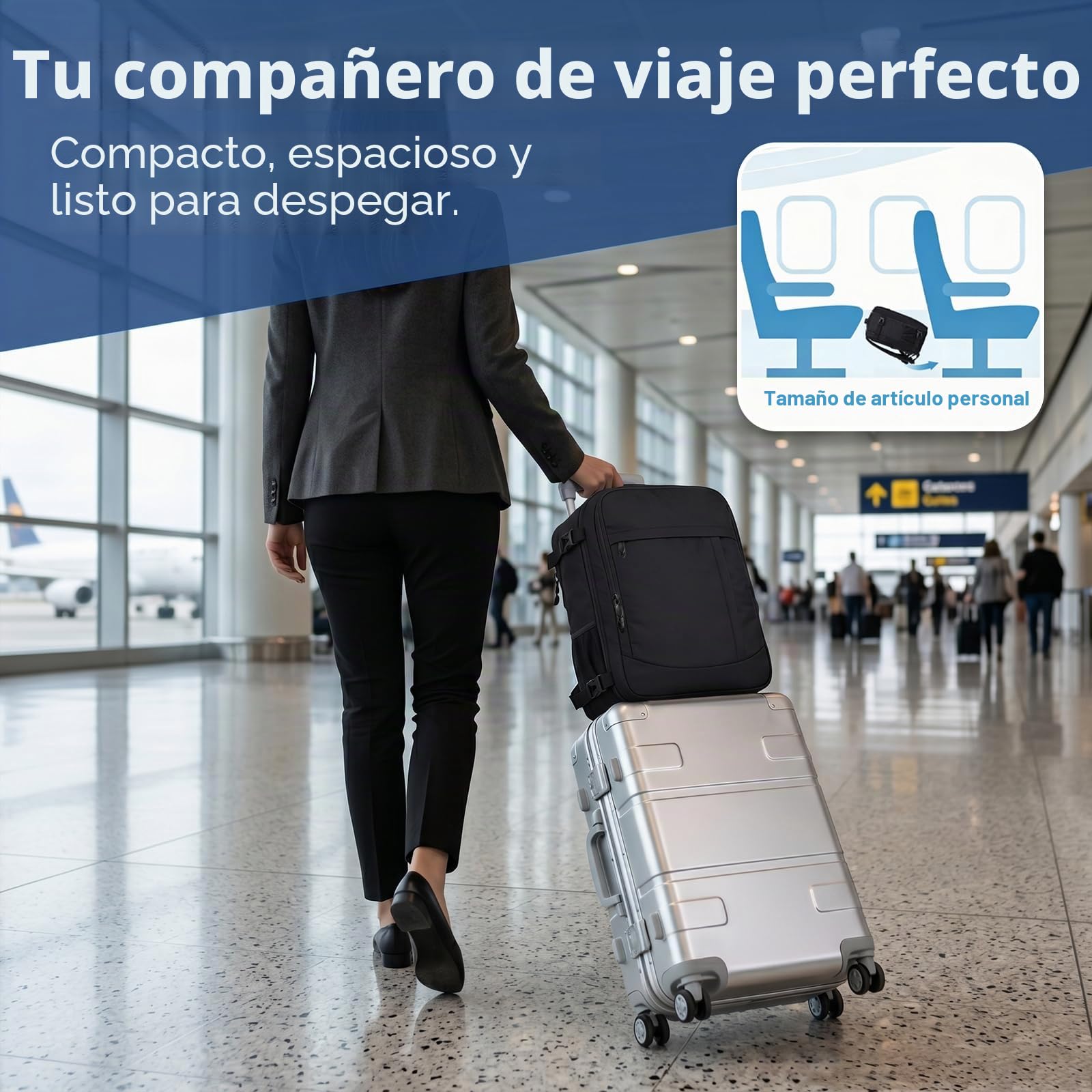 Mochila Viaje 40x30x20 Ryanair Vueling Cabina Avion 24L Impermeable Equipaje Mano 14 Pulgadas