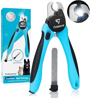 iToleeve LED Dog Nail Clipper with Light - Safe Quick View, Sharp for Thick Nails, Safety Guard & File for Cats Dogs