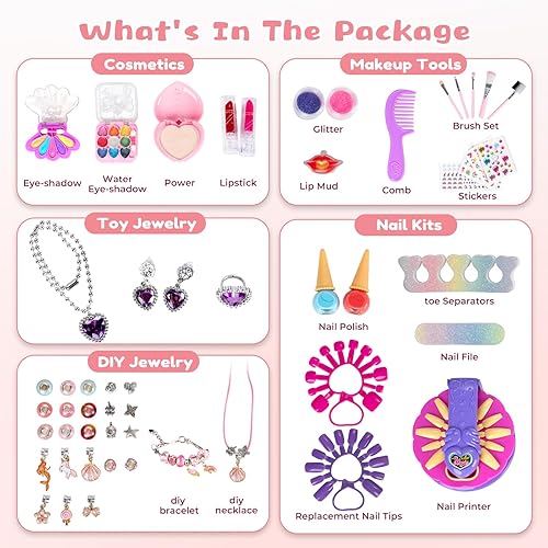 Miniatura 6 de Tocador de maquillaje para niñas pequeñas con espejo, tocador de maquillaje para niños con 27 piezas de accesorios, tocador de mesa para niñas