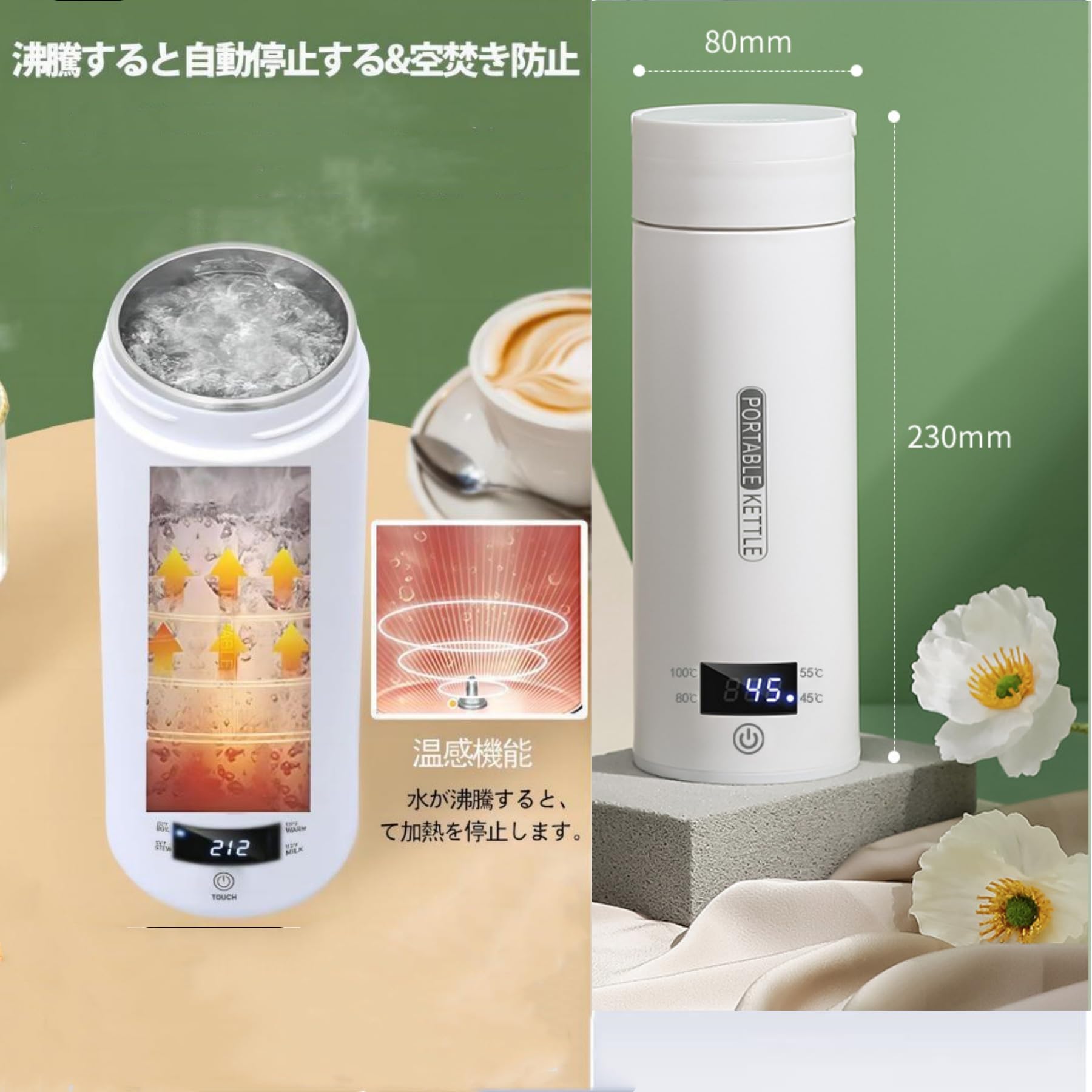 Amazon | 電気ケトル 小型 電気ポット ポータブル トラベルケトル 携帯