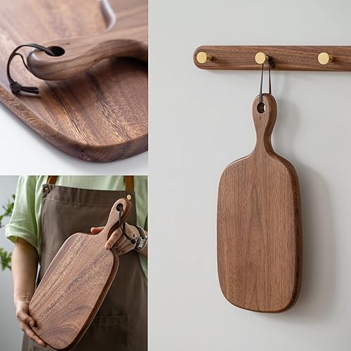 Miniatura 4 de Muso Wood Tabla de cortar pequeña con asa, tablas de cortar de madera de nogal para pan, verduras y frutas, tabla de queso con agujero (15.2 x 7.3
