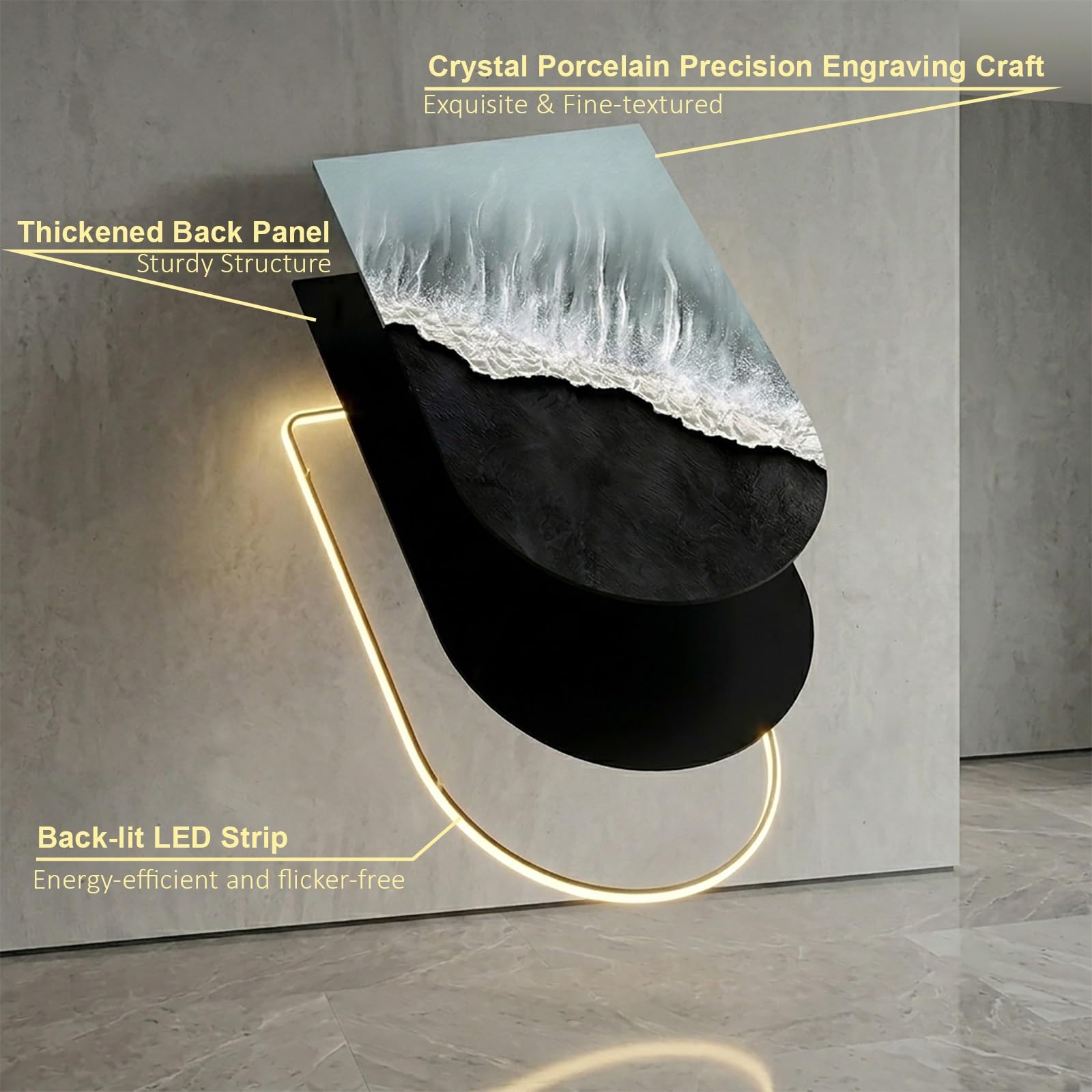 Decoración Mural LED 3D Grande Vertical Olas del Mar Cuadro Abstracto Pintura Luminosa Alimentación por Enchufe para Salón Entrada Pasillo(80x40cm(31.5x15.7in),D)