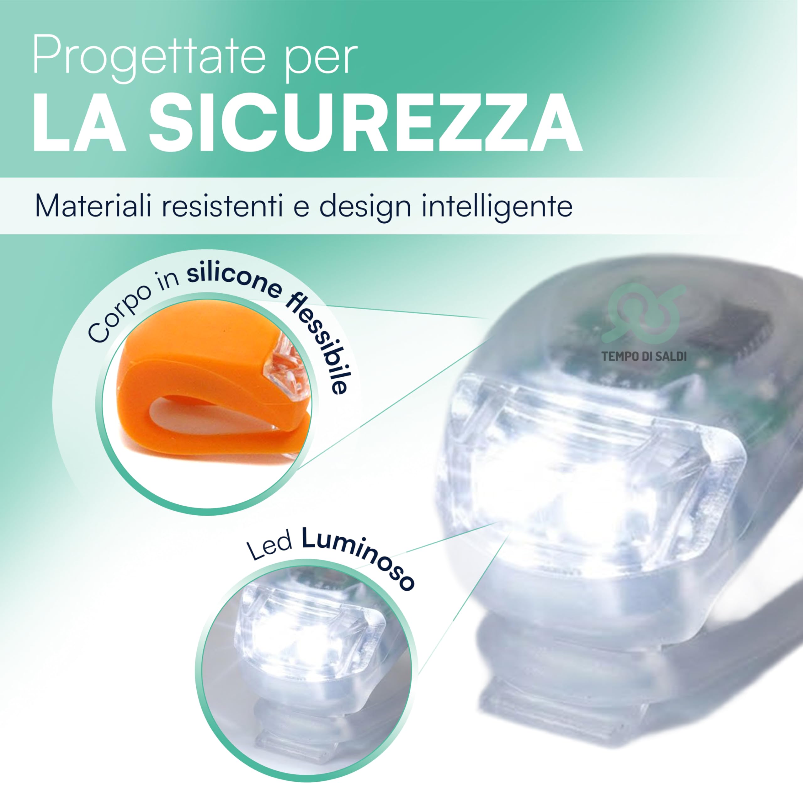 TEMPO DI SALDI Zestaw 2 świateł LED do bezpiecznego roweru, roweru, z przodu i z tyłu