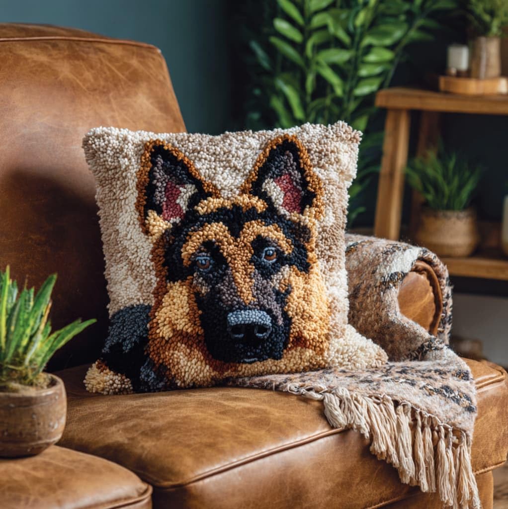 AxiangziK Latch Hook Cushion Kit 43x43cm,German Shepherd
