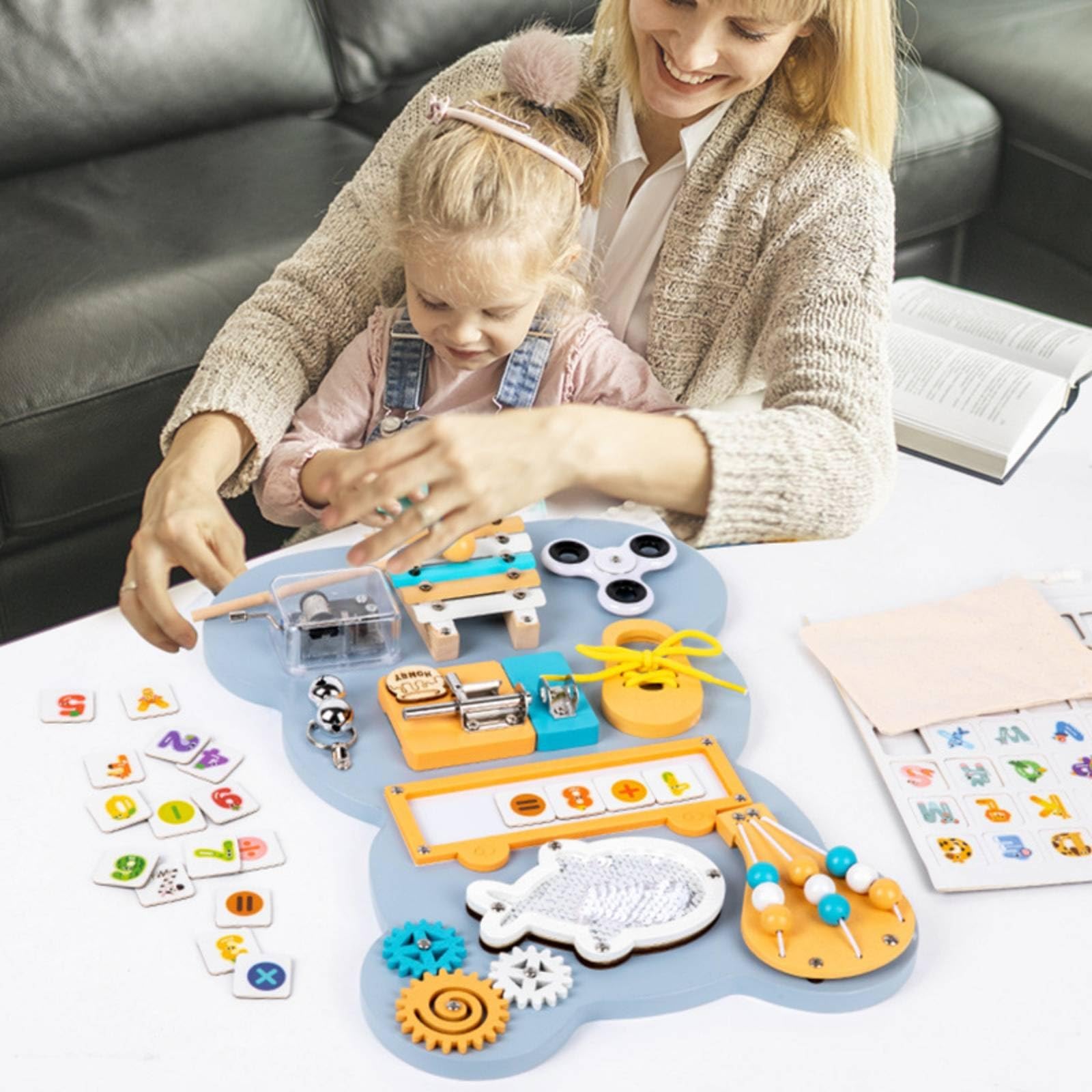 Tablero Sensorial con Forma Oso Compacto Tablero Ocupado Seguro Juguete Educativo para Aula, Oso 1.5KG