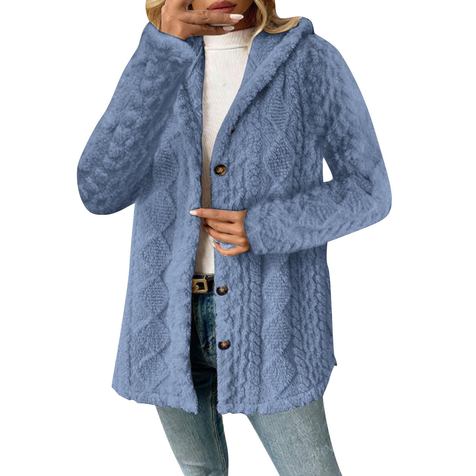 Oversized Cardigan Sweaters for Women Plus Size Cozy Soft Cable Knit Hooded Sweater Cute Hoodies Button Down Cardigan