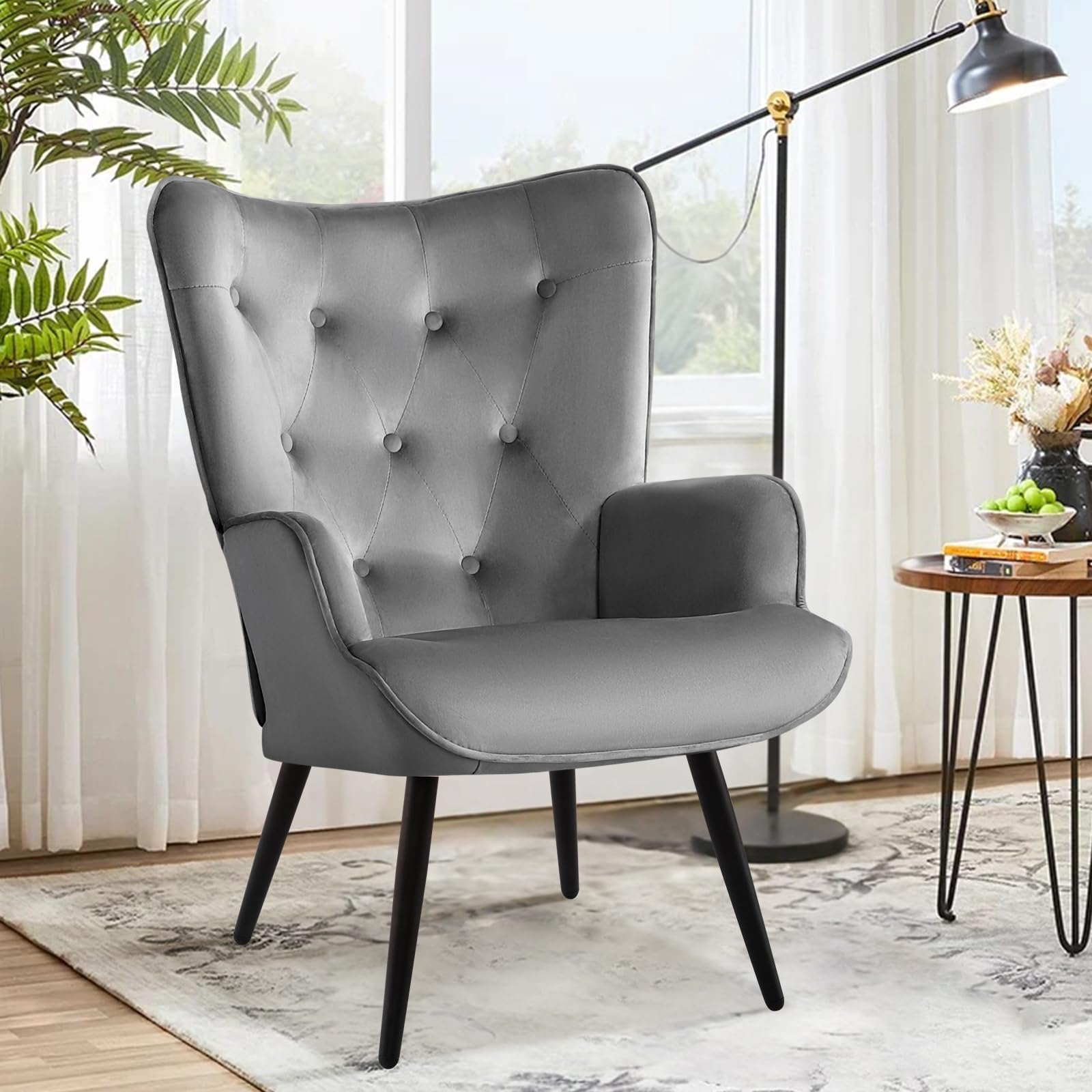Skandinavischer Stil Ohrensessel aus Samt für Wohnzimmer - Hohe Rückenlehne Relaxsessel für Schlafzimmer und Arbeitszimm