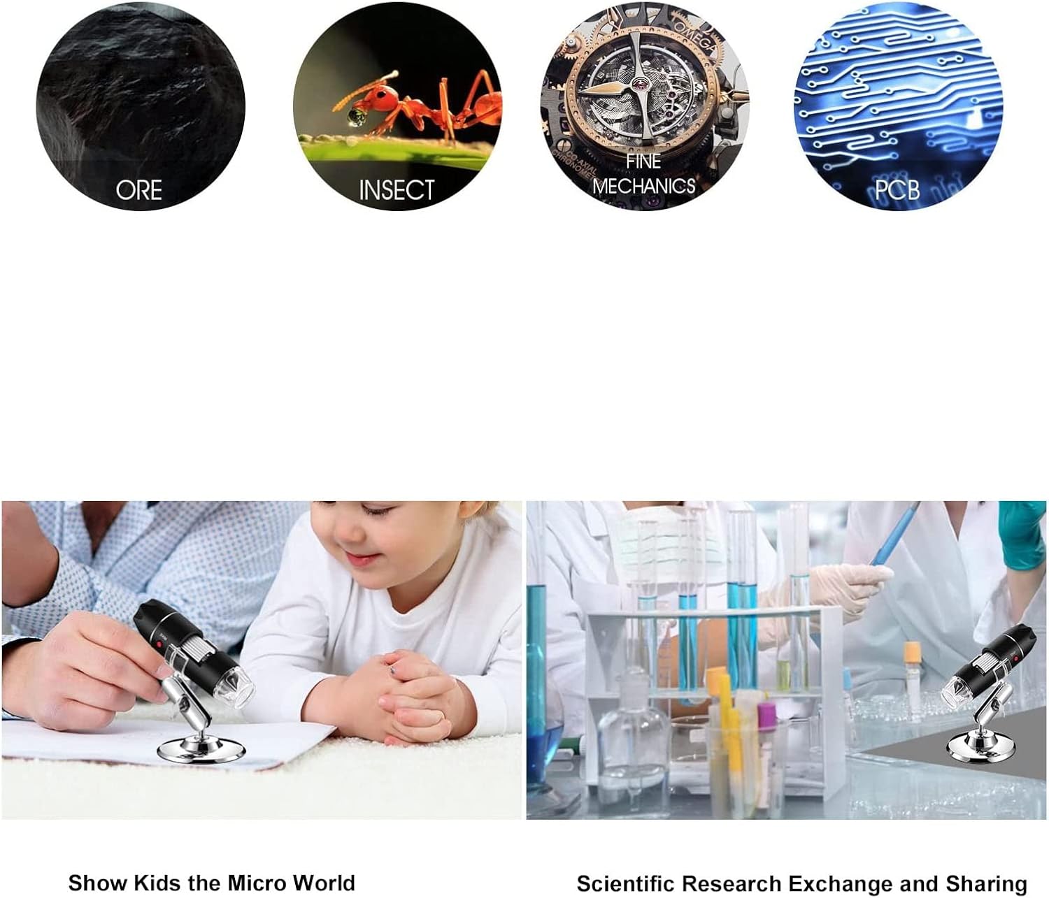 Handheld Digital Microscope, 50X to 1000X USB HD Inspection Camera with OTG Function, 8 Adjustable Lights, Simple , for Facial Skin Scalp