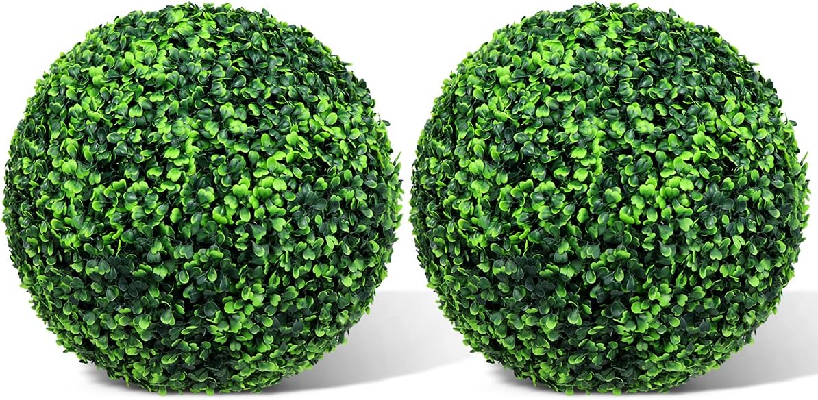 Easnwllim 2 PCS 14.96 Inch Artificial Boxwood Balls Decorative Faux Boxwood Balls Round Artificial Plant Topiary Ball for Backyard, Balcony, Garden, Wedding Party, Home Office Green