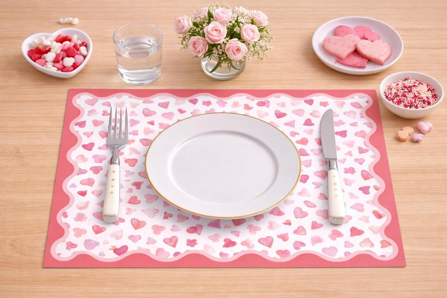 Paper Placemats 12x18 inch Disposable 24 Pack, Pink Hearts & Stripes Designs, Tear-Off Pad for Girls Birthday, Baby Shower, Cute Table Decor for Parties, Kids Activities, Hosting Supplies