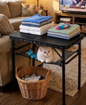 Outdoor Side Table, Portable, 3 Adjustable Height,Small Folding Table