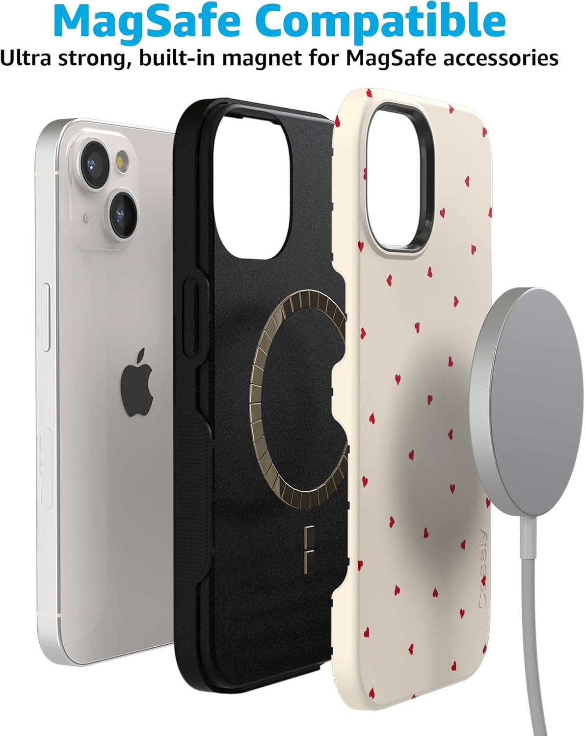 Casely iPhone 15 Plus Case | Be Mine | Tiny Hearts | Bold Protective Design | Compatible with MagSafe