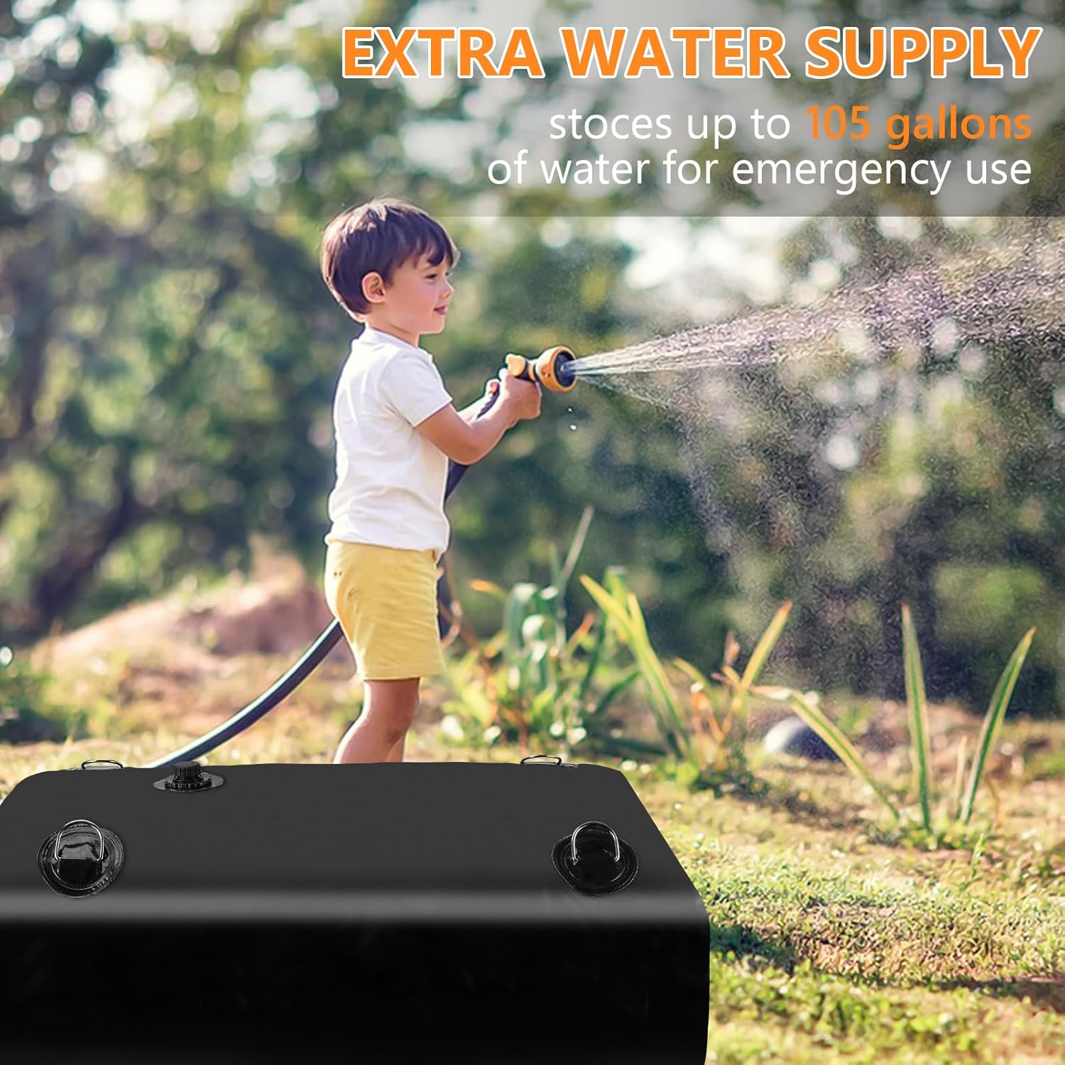 Portable Water Tank, 105 Gallon Water Storage Container with 3/4" PVC Spigot and Overflow Kit, Foldable Water Tank for Garden Water Catcher, Camping Emergency Water Storage Bladder, Black