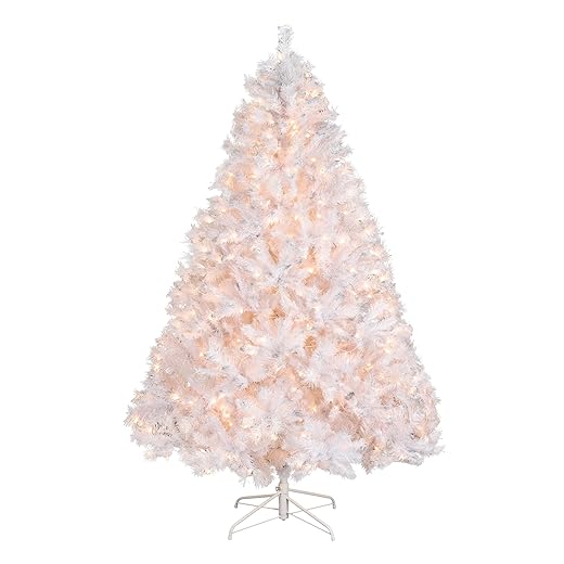 National Tree Company Pre-lit Artificial Christmas Tree | Includes Pre-strung White Lights and Stand | White With Silver Glitter | Winchester White Pine - 7 ft