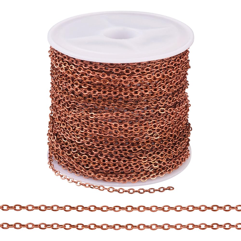 Cheriswelry 32.8 Feet Iron Chains 2x1.5x0.3mm Flat Oval Cable Chains with Spool Soldered Links for Women Men Necklace Bracelet Jewelry Making