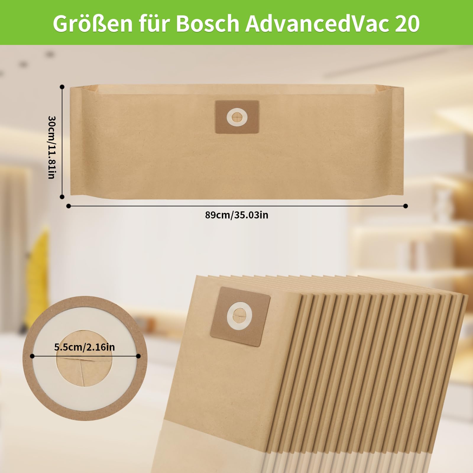15 sacchetti filtro di carta per Bosch Advancedvac 20 sacchetti accessori