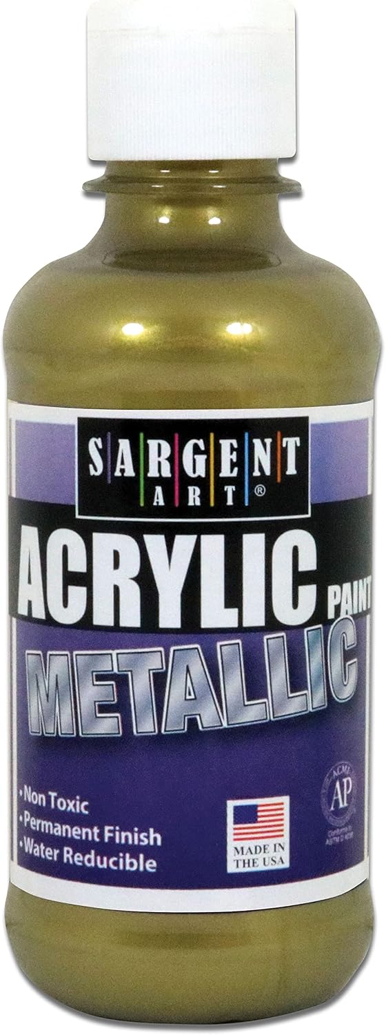 Sargent Art 8 Ounce Liquid Metal Acrylic Paint, Antique Gold Color, Brilliant Matte Finish, Fast Dry Formula, Non-Toxic for Kids, Beginners & Students, Art Supplies for Craft Surfaces, Pouring and Canvases