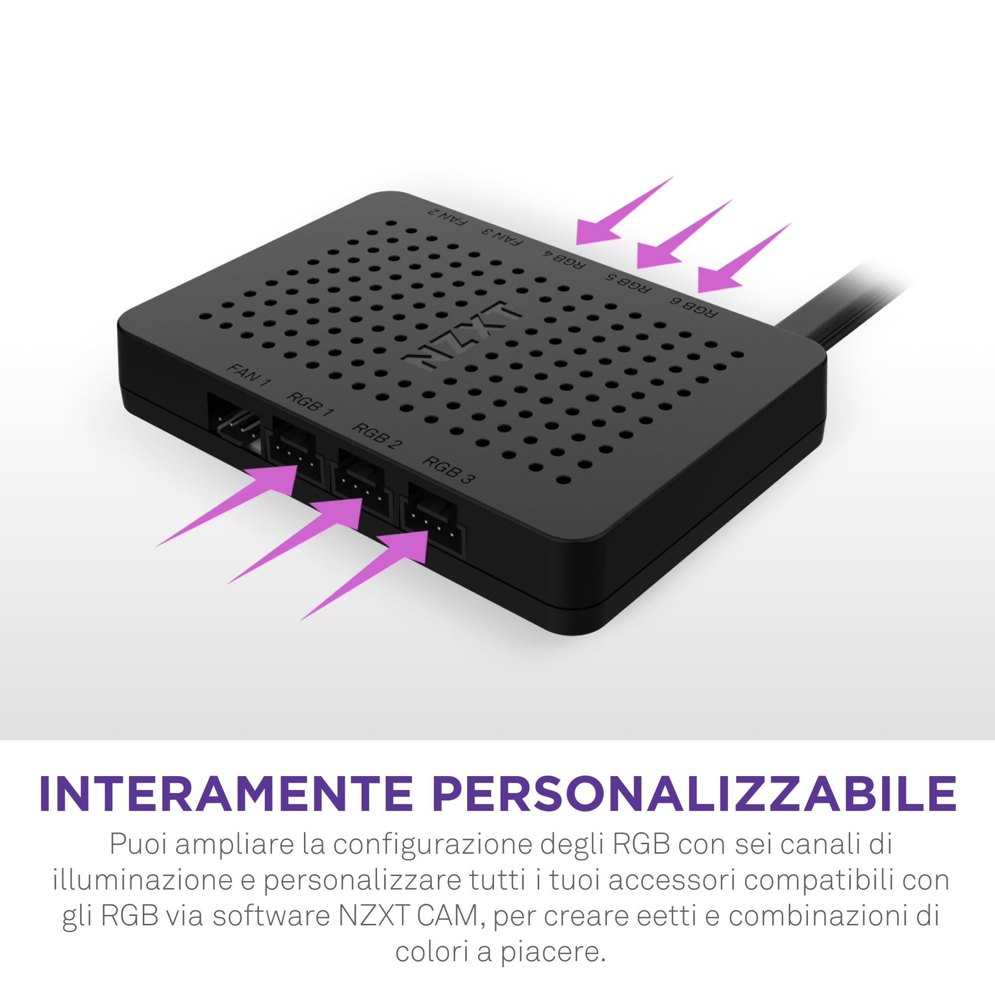 NZXT RGB & Fan Controller - AC-CRFR0-B1-6 canali di illuminazione ARGB - 3 canali ventola - Personalizzazione avanzata dell’illuminazione - Nero