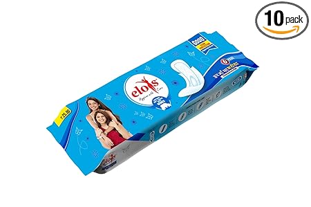 elois Sanitary Pad Cottony-Soft Top Layer with leak protection, Odour Free Sanitary Napkins 240mm 6 Pads (Pack of 10)