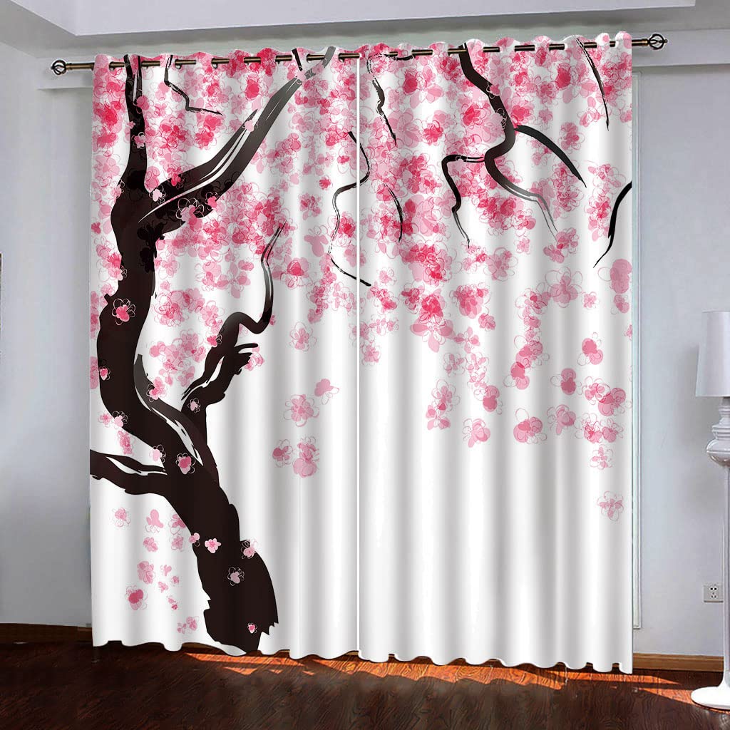 Rideaux occultants blancs motif arbres 140x290 cm lot de 2 pièces