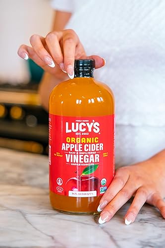 Miniatura 4 de Lucys Propiedad familiar - Vinagre de sidra de manzana cruda orgánico sin OMG sin filtrar sin pasteurizar con la madre botella de vidrio de 34 onzas