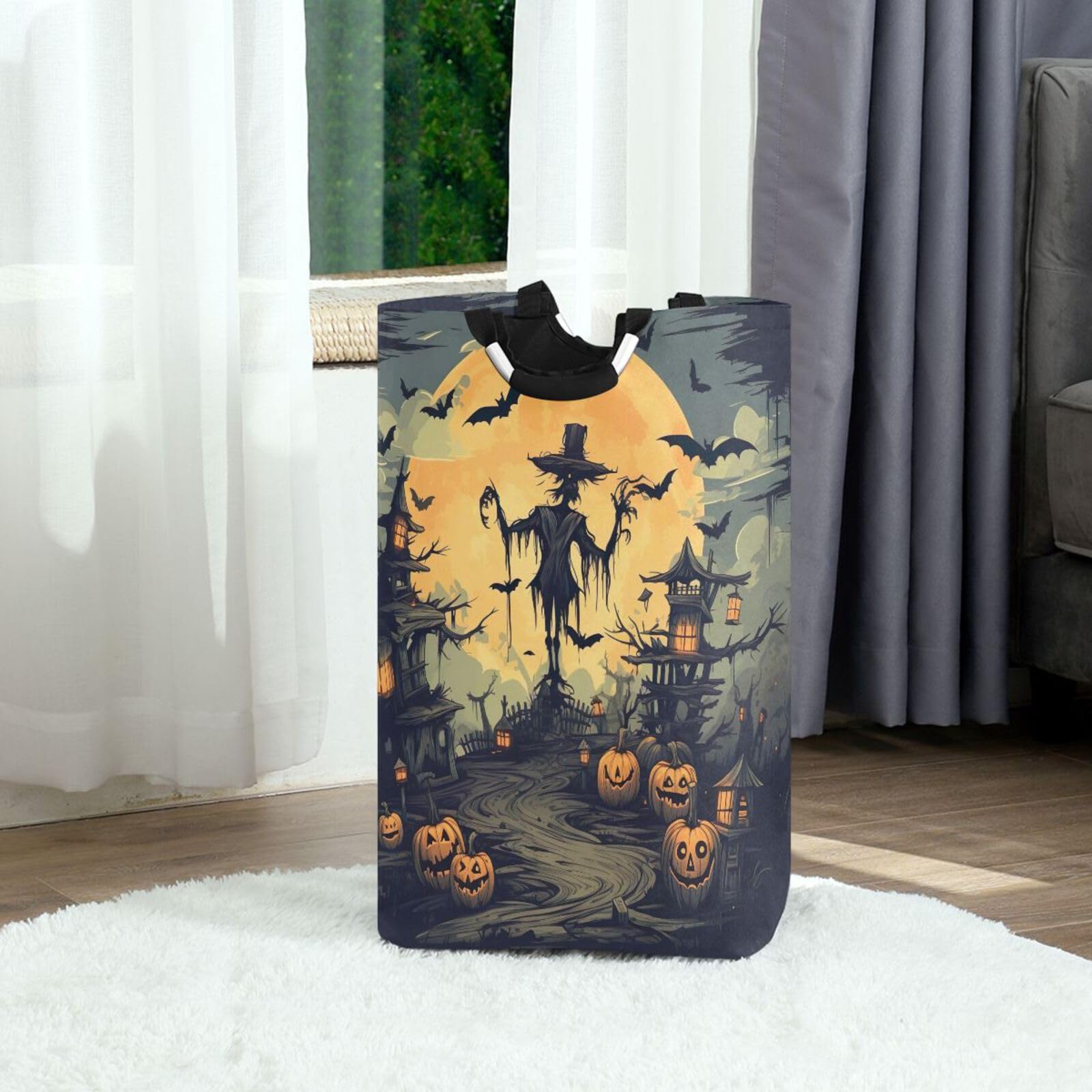 Jihqo Laundry Hamper Basket Halloween with Pumpkins Collapsible Nursery Storage Bin Waterproof Clothing Baskets for Home Bedroom Bathroom Washing Room