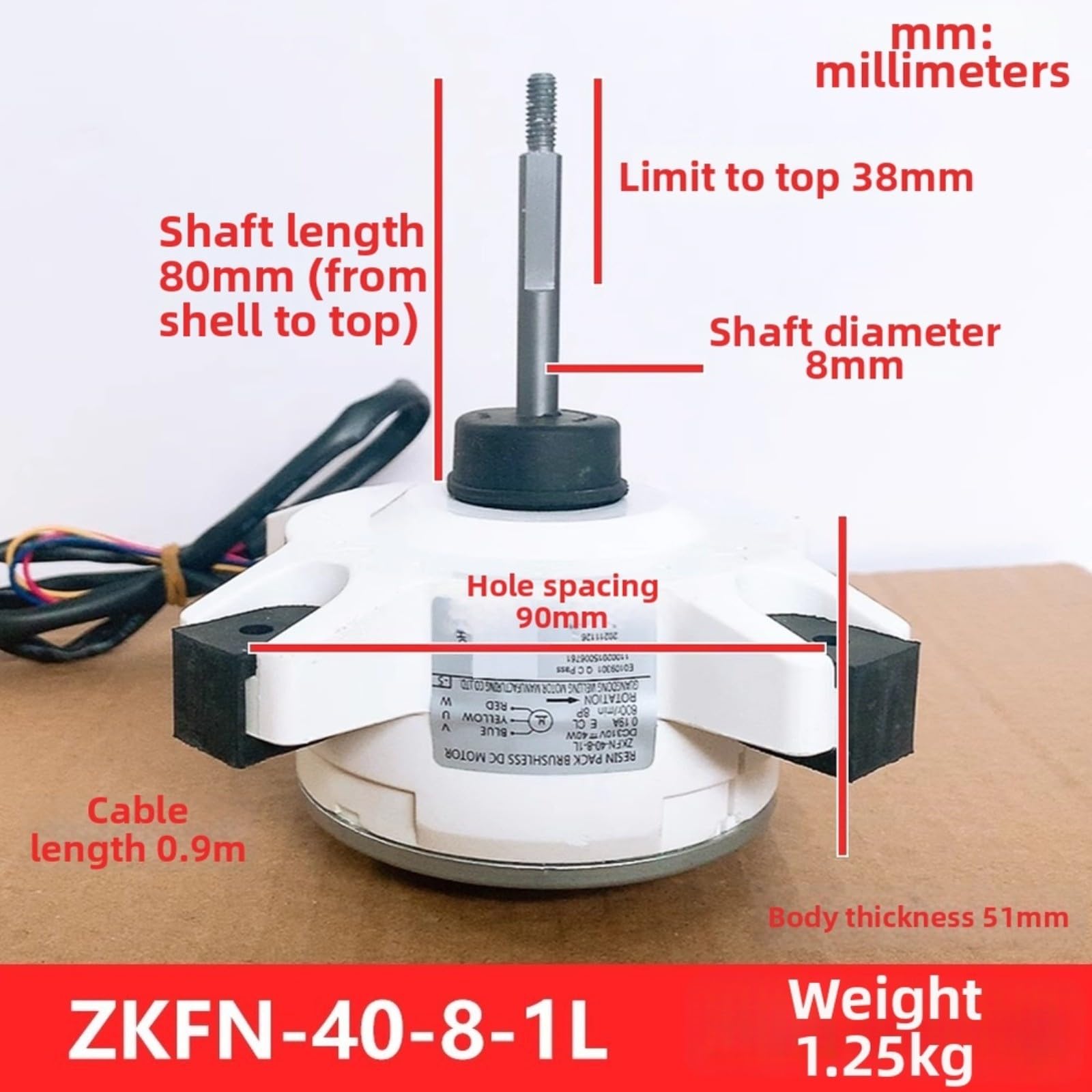 Klimaanlagenmotor ZKFN-40-8-1L für AUX und für midea, bürstenloser DC-Lüftermotor mit Umkehrfunktion für effiziente Kühlung im Außenbereich, langlebiges Ersatzteil