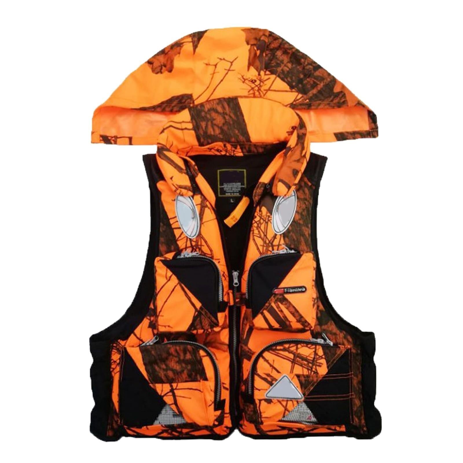 Chaleco Salvavidas para Adultos Natación Kayak Pesca, Chaleco de Seguridad de Alta Flotabilidad con Franjas Reflectantes y Bolsillos Múltiples para Deportes Acuáticos(Orange b,L)