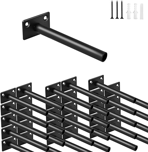 Miniatura 89 de 4 soportes de estante flotante de acero sólido negro de 5 pulgadas, soportes ocultos para estantes flotantes de madera, soporte oculto para estantes