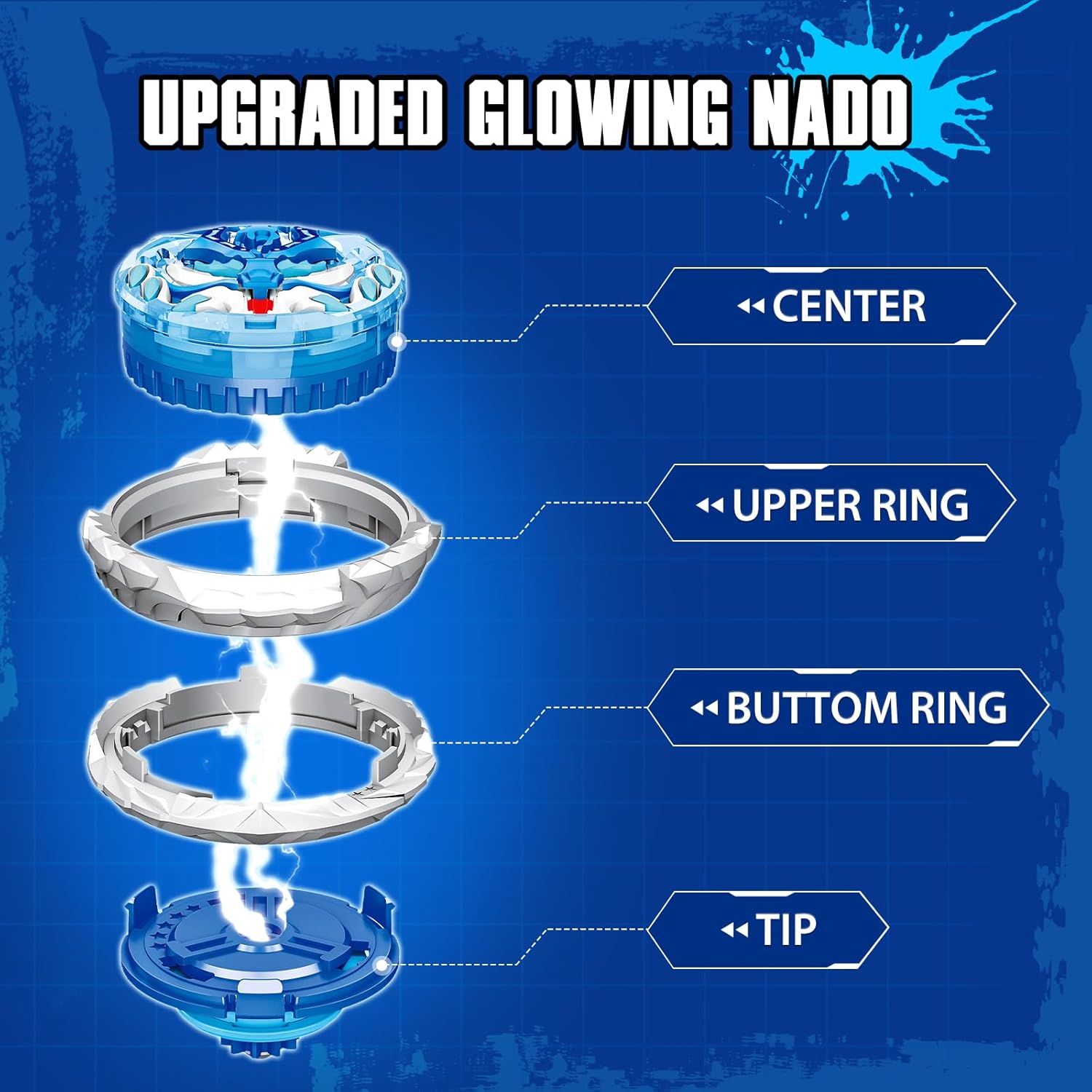 INFINITY NADO Battling top with Sword Launcher, Metal Glowing battling top, Balance Type Right/Left-Spinning Top Game Toys Battle Top Starter Pack Set, for Boys Girls 5+, Fury Wave Dragon, Blue