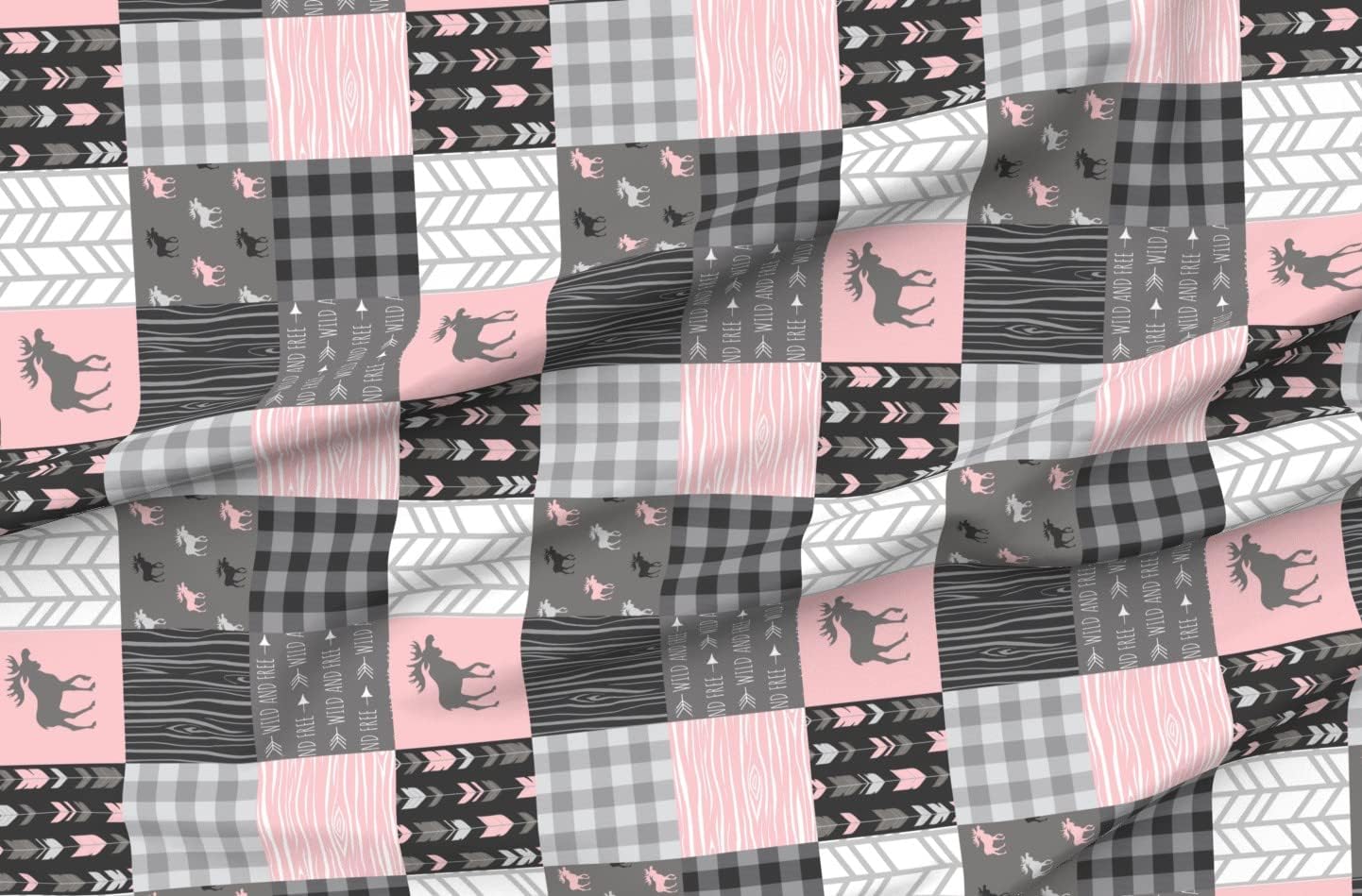 Spoonflower Fabric - Pink Moose Rotated Wholecloth Patchwork Quilt Grey Girl Printed on Minky Fabric by The Yard - Sewing Baby Blankets Quilt Backing Plush