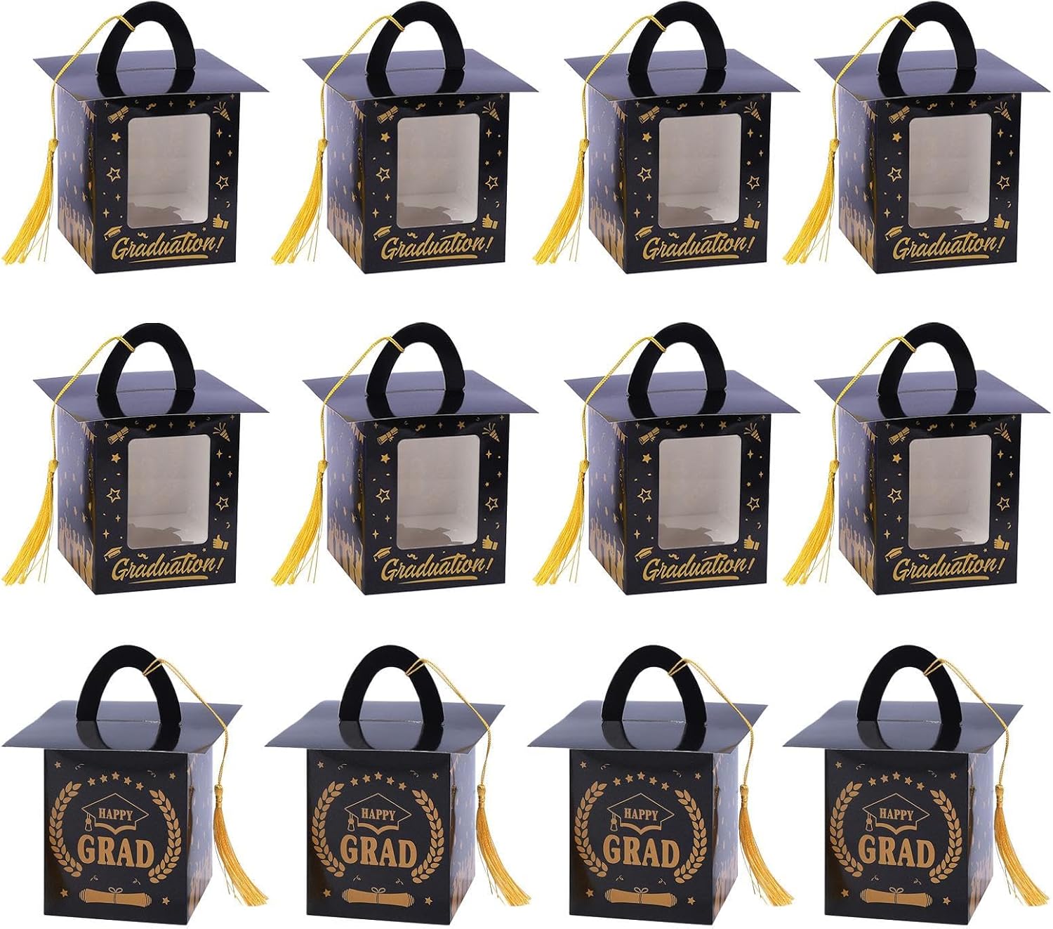 Graduation Party Candy Box,12-Piece Treat Holder with Tassels - Grad Party Candy Boxes with Clear Window - for College University High School Students - Image 9