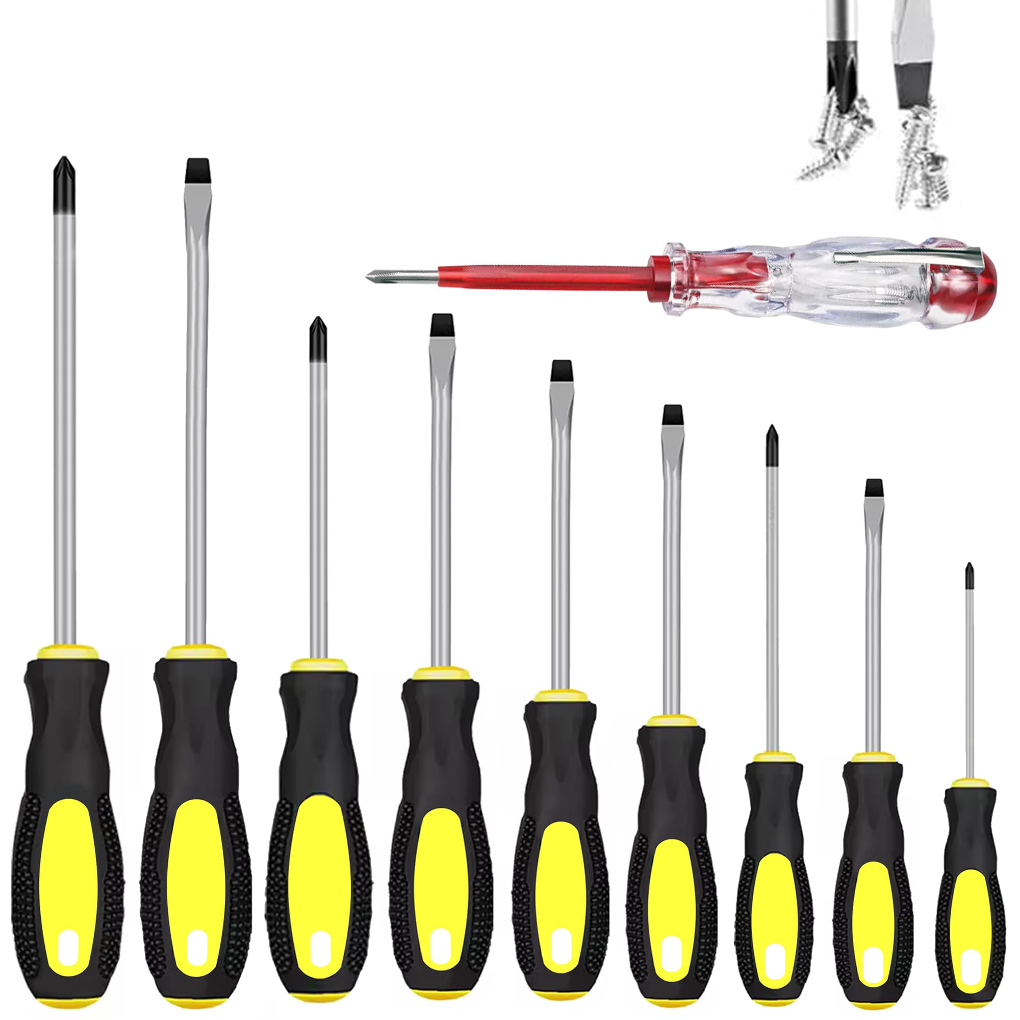 10Pc Magnetic Screwdriver Set with Voltage Tester Phillips Flathead Drivers